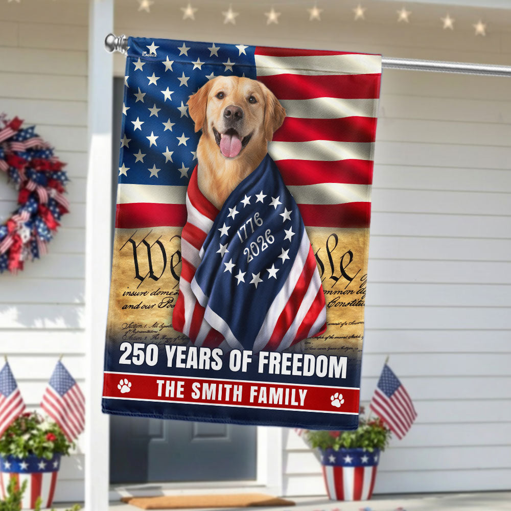 Dog American Flag, Personalized 250 Years of Freedom Golden Retriever Flag