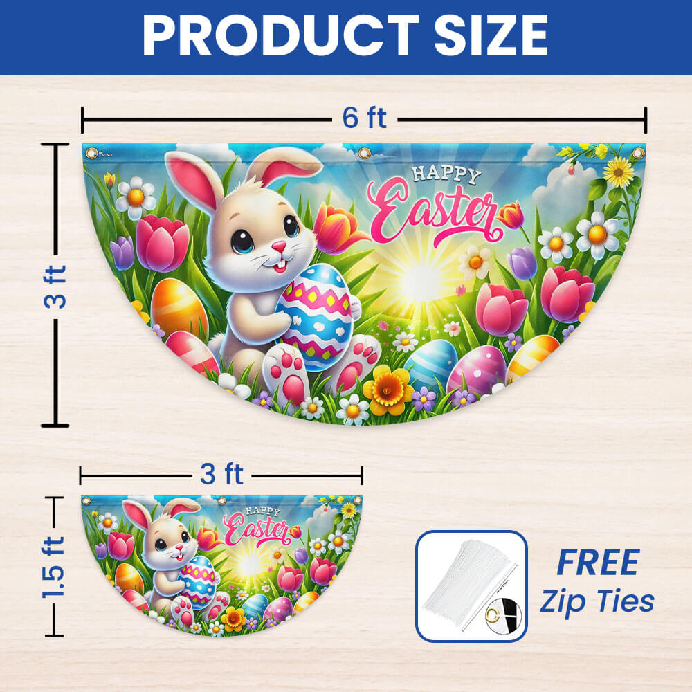 Happy Easter Bunny Rabbit Non-Pleated Fan Flag
