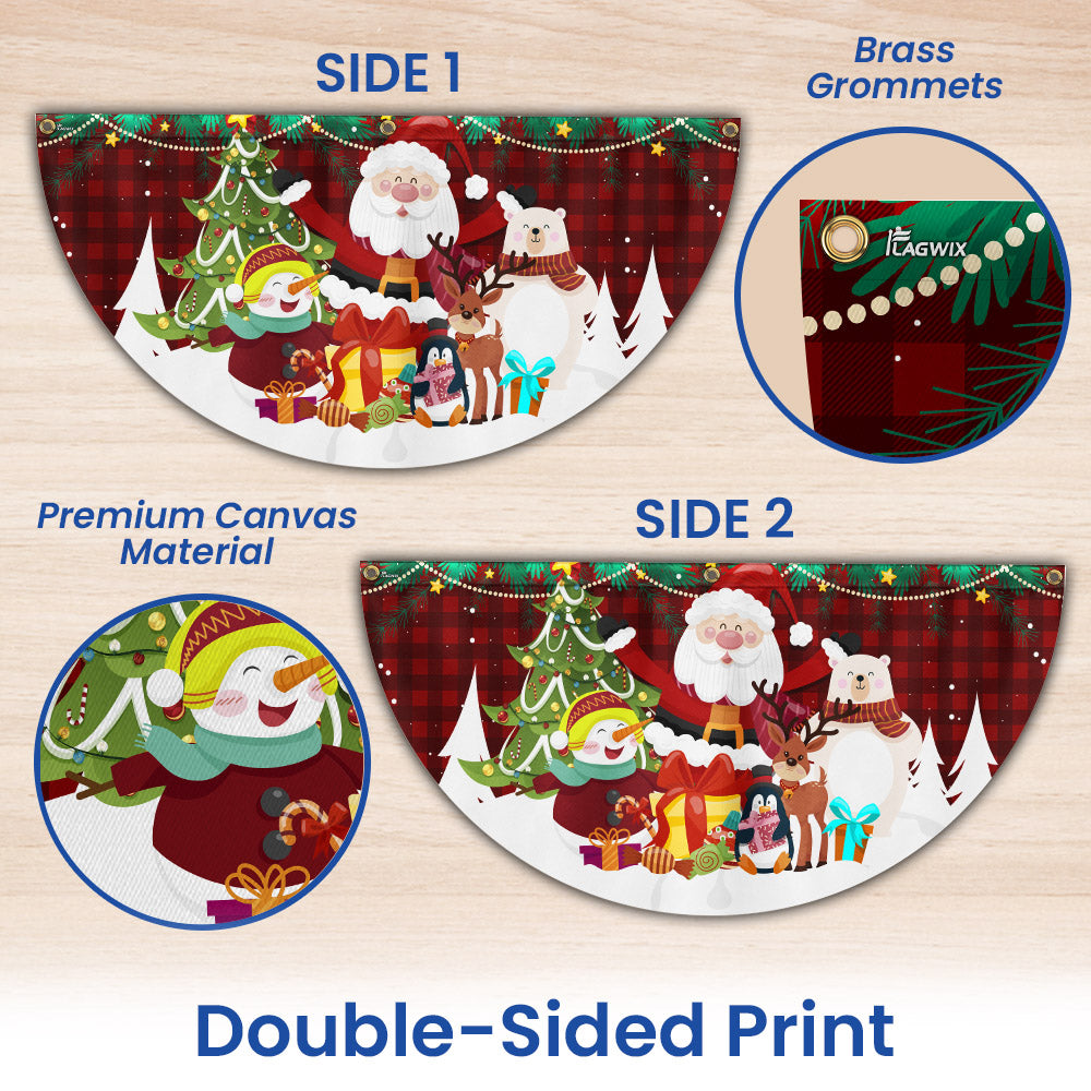 Merry Christmas Santa Claus Snowman And Reindeer Non-Pleated Fan Flag