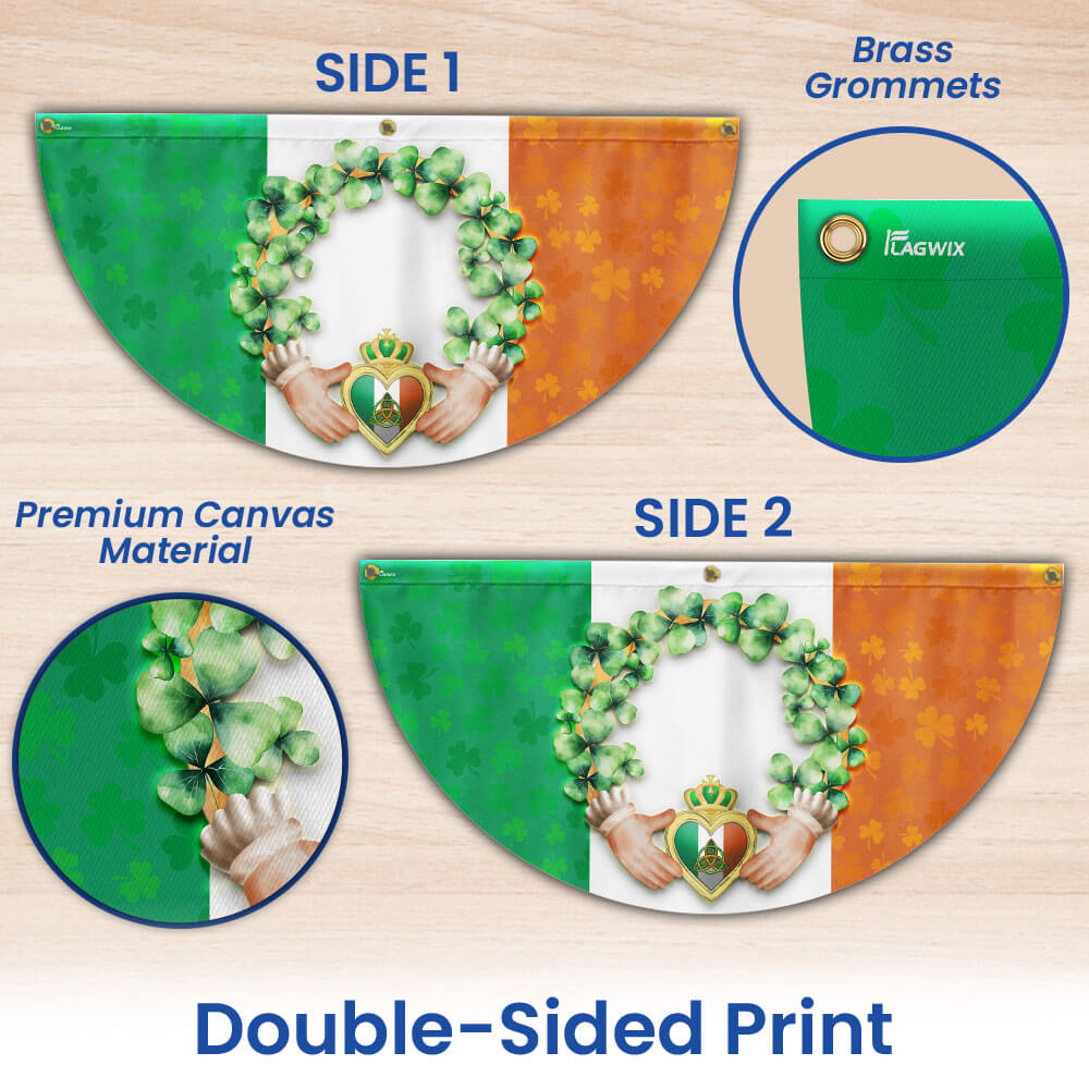 Claddagh With Shamrock, Irish St. Patrick’s Day Non-Pleated Fan Flag