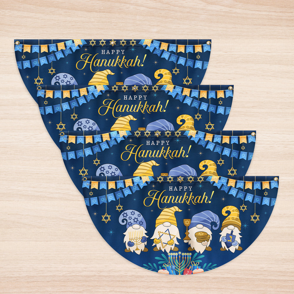 Happy Hanukkah Jewish Holiday Gnomes Non-Pleated Fan Flag
