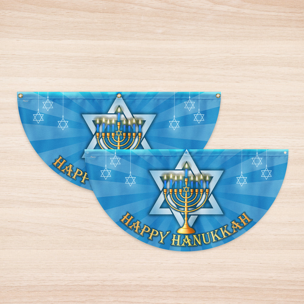 Happy Hanukkah Menorah Jewish Non-Pleated Fan Flag 3-Day Shipping