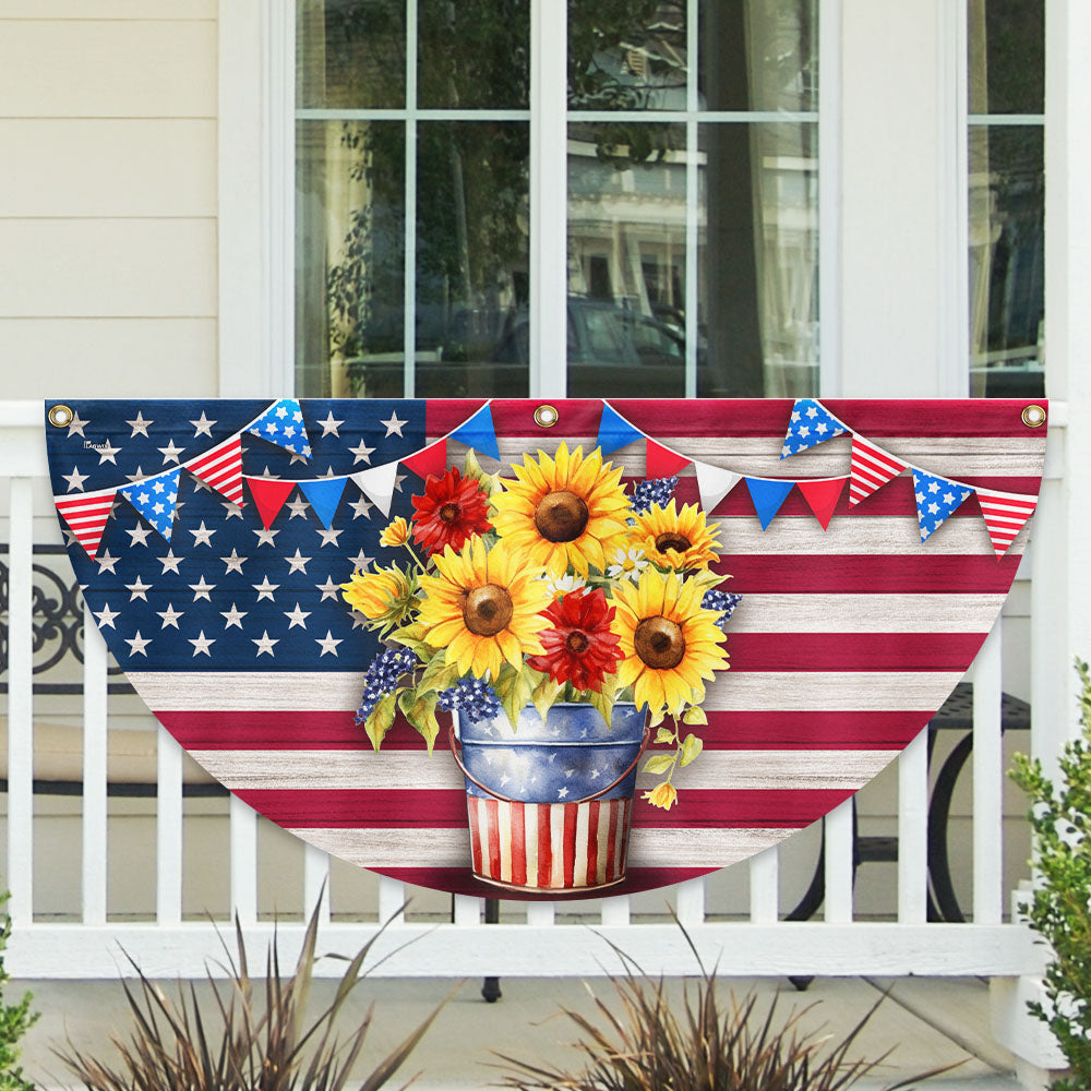 American Flag - Sunflowers Happy 4th of july Patriotic Non-Pleated Fan Flag