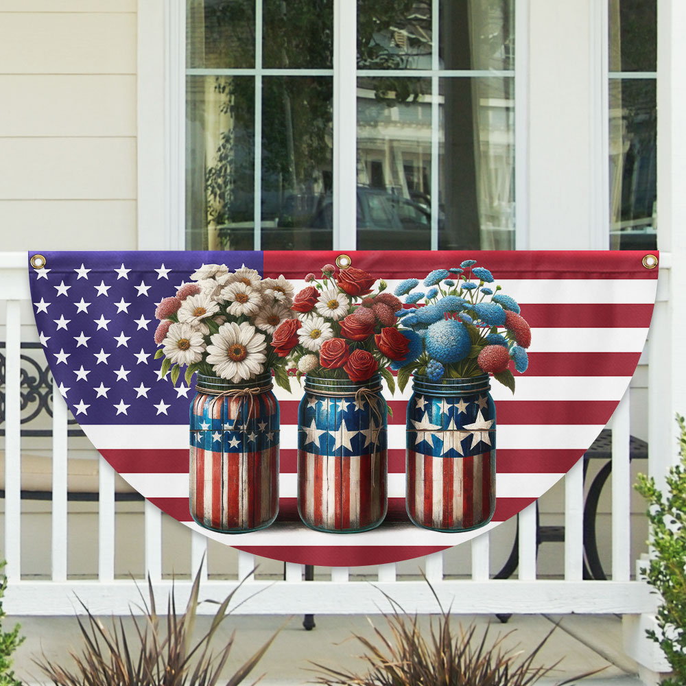 American Flag - 4th Of july Patriotic Flowers Non-Pleated Fan Flag