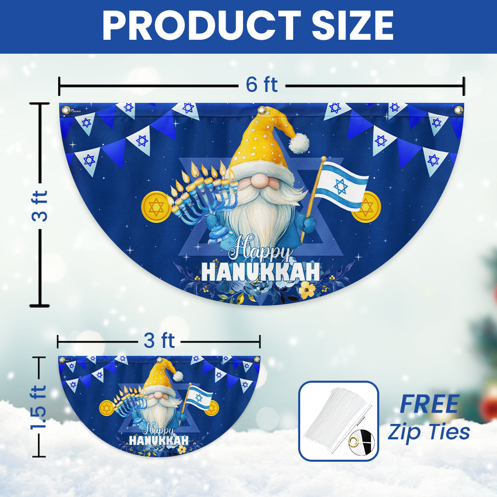 Happy Hanukkah Gnome Fan Flag - Non-Pleated Jewish Holiday Décor - 3-Day Shipping