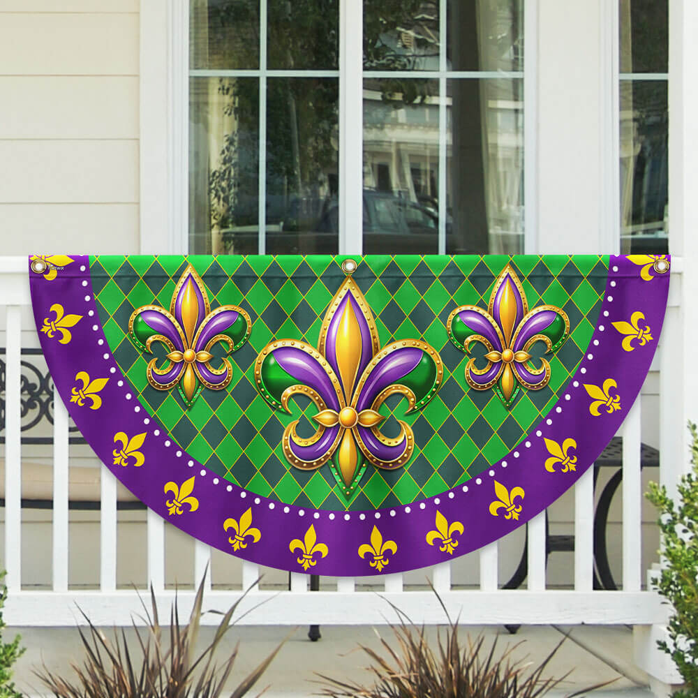 Fleur-de-lis Mardi Gras Non-Pleated Fan Flag