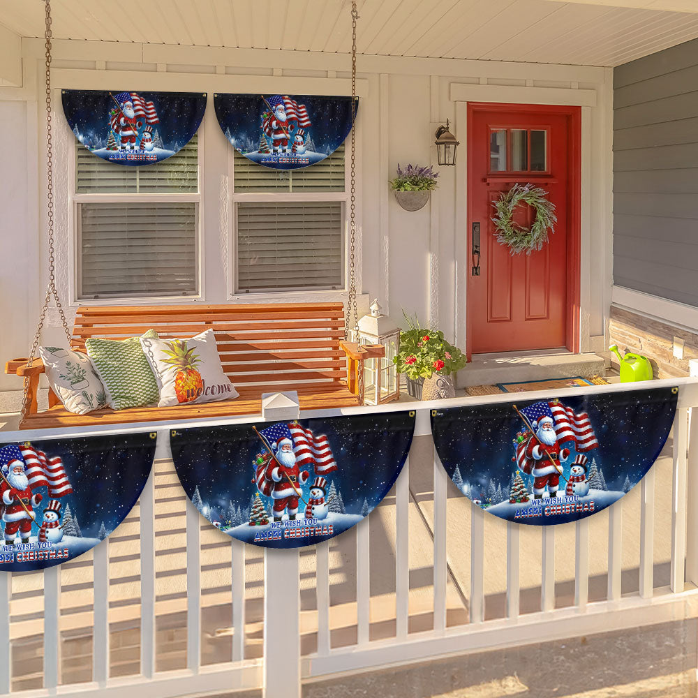 We Wish You Ameri Christmas Santa Claus Snowman Non-Pleated Fan Flag