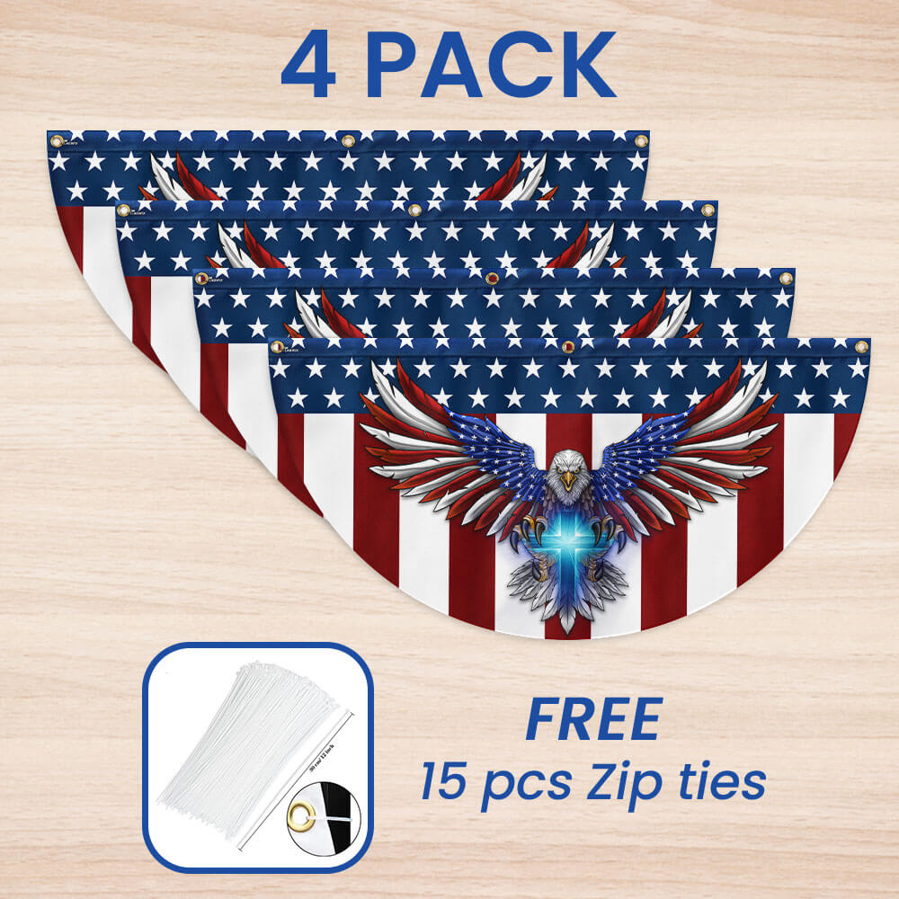 Flagwix American Flag - Patriotic Eagle with Christian Cross American Non-Pleated Fan Flag TPT1700FLv1
