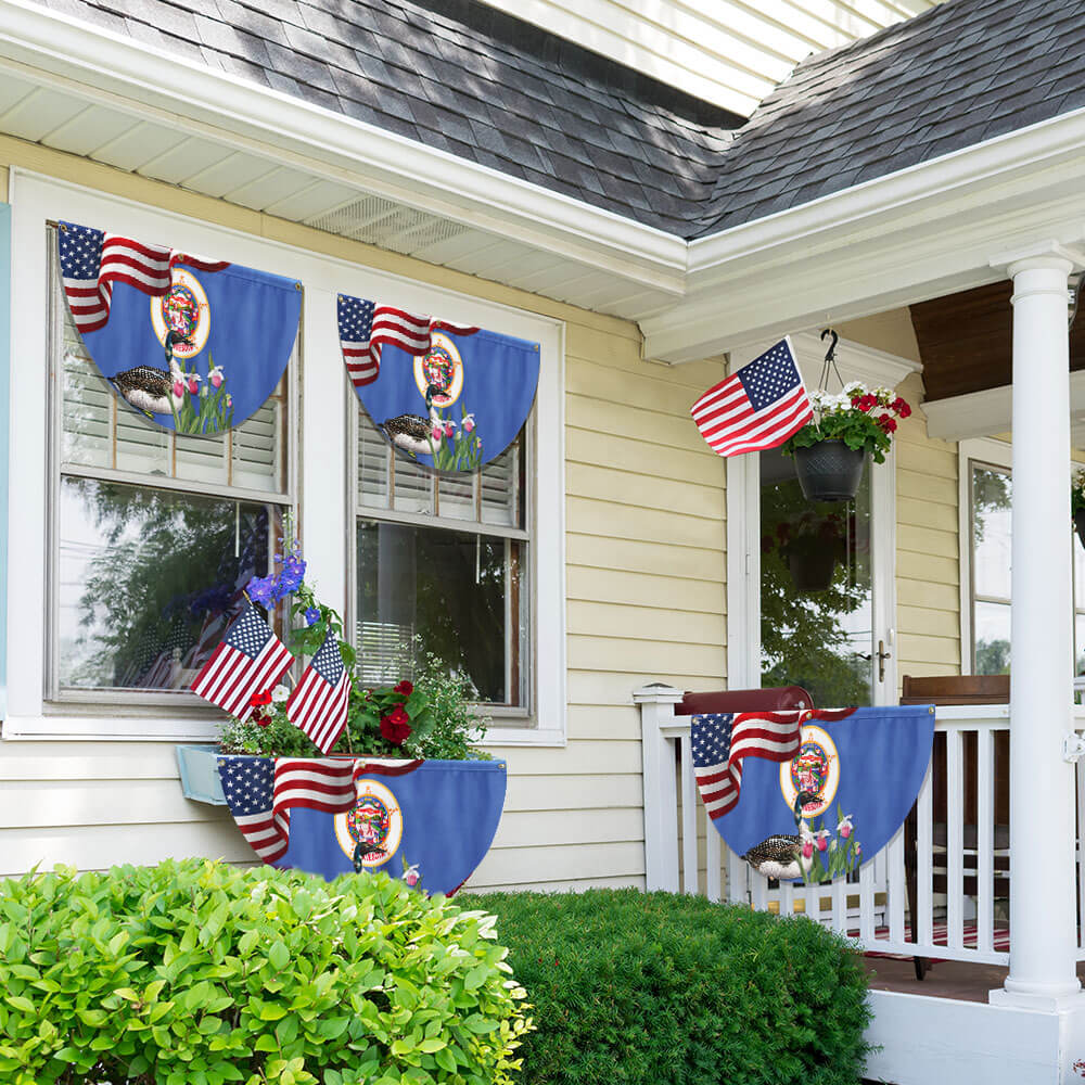 Minnesota State Lady's Slipper Flower and Loon Non-Pleated Fan Flag