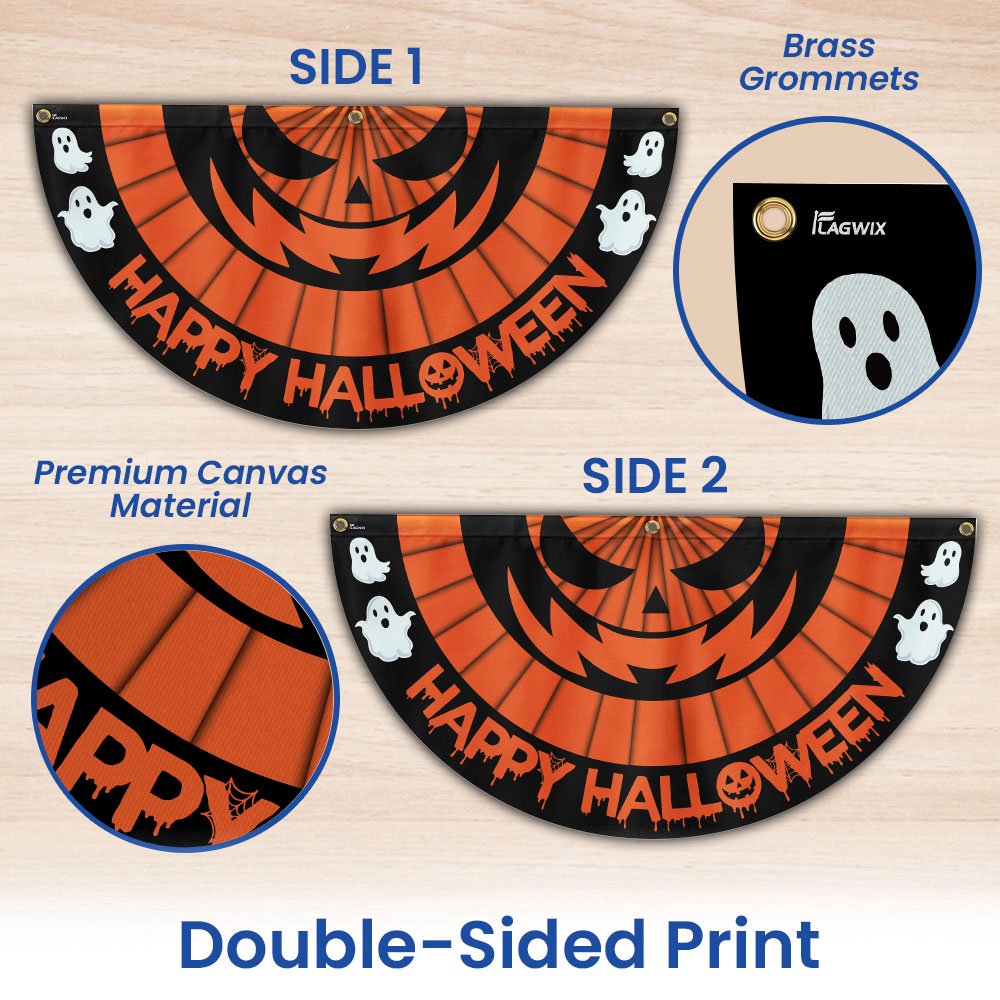 Happy Halloween Scary Pumpkin Non-Pleated Fan Flag