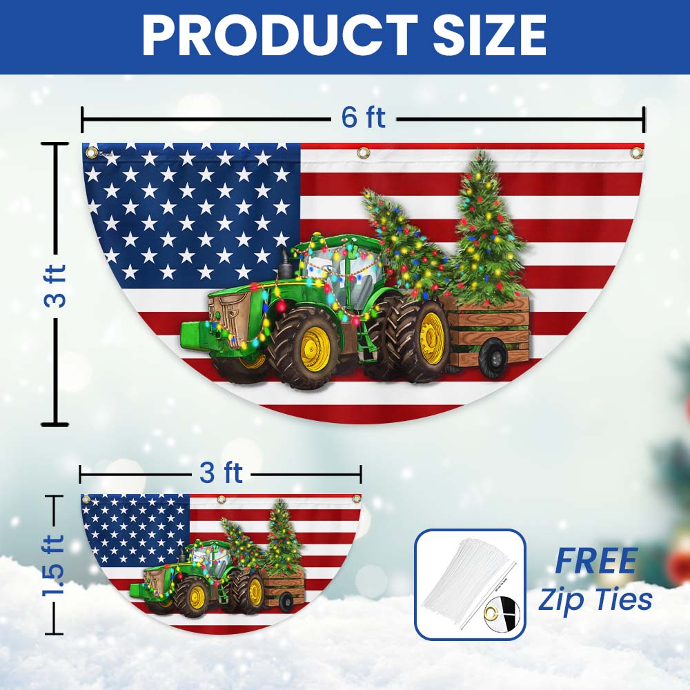 Tractor Christmas Farm Life Non-Pleated Fan Flag