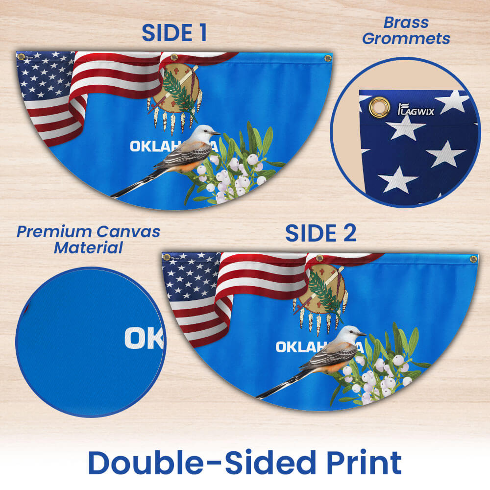Oklahoma State Scissor-tailed Flycatcher Bird and Mistletoe Flower Non-Pleated Fan Flag