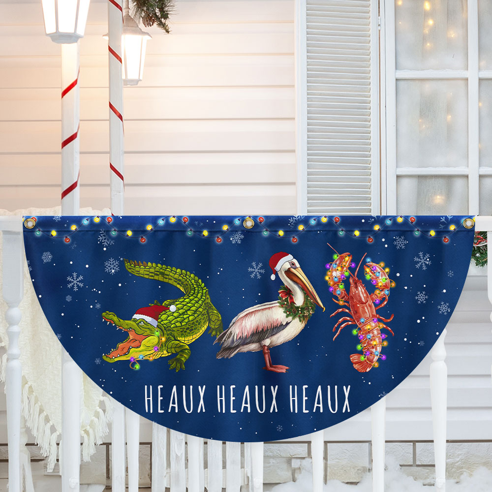 Louisiana Merry Christmas Joyeux Noël Y’all Alligator Pelican Crawfish Non-Pleated Fan Flag 3-Day Shipping