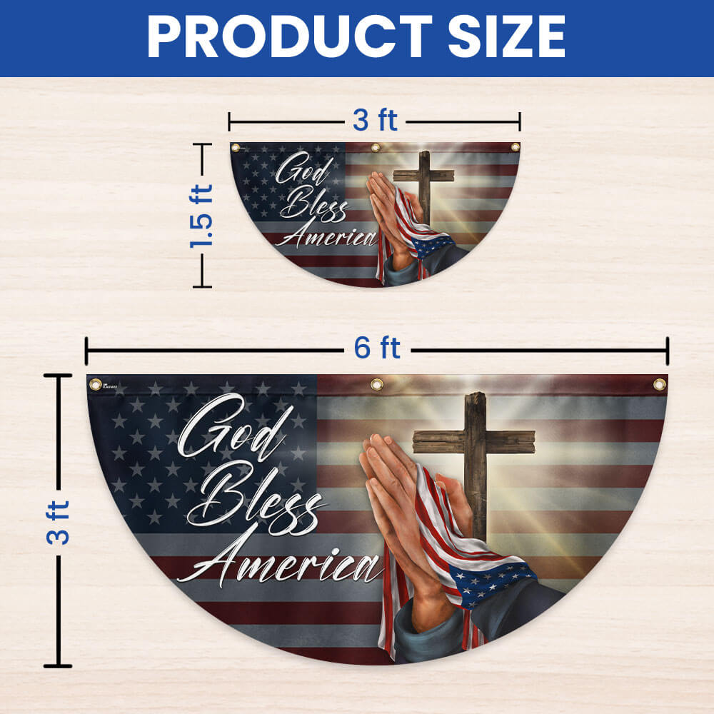 Christian Cross God Bless America Non-Pleated Fan Flag
