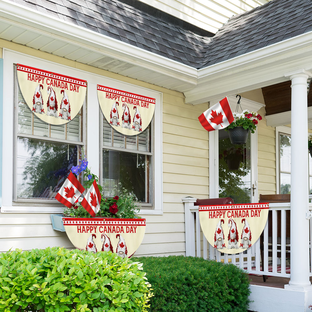 Happy Canada Day Gnomes Non-Pleated Fan Flag