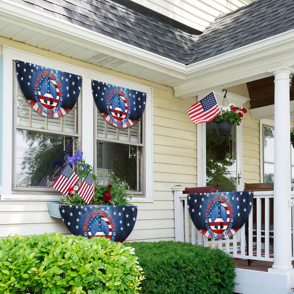 Hippie Peace Sign Living Life In Peace American Non-Pleated Fan Flag