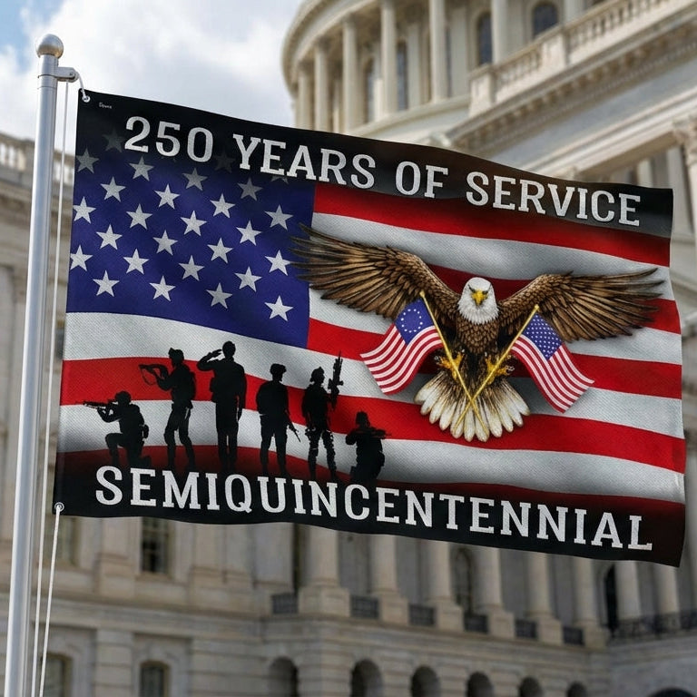 250 Years of Service Flag, Memorial Day Semiquincentennial Grommet US Flag