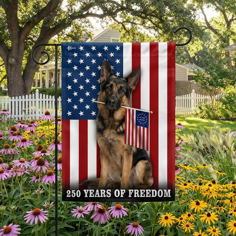 Dog American Flag, 250 Years of Freedom German Shepherd US Flag
