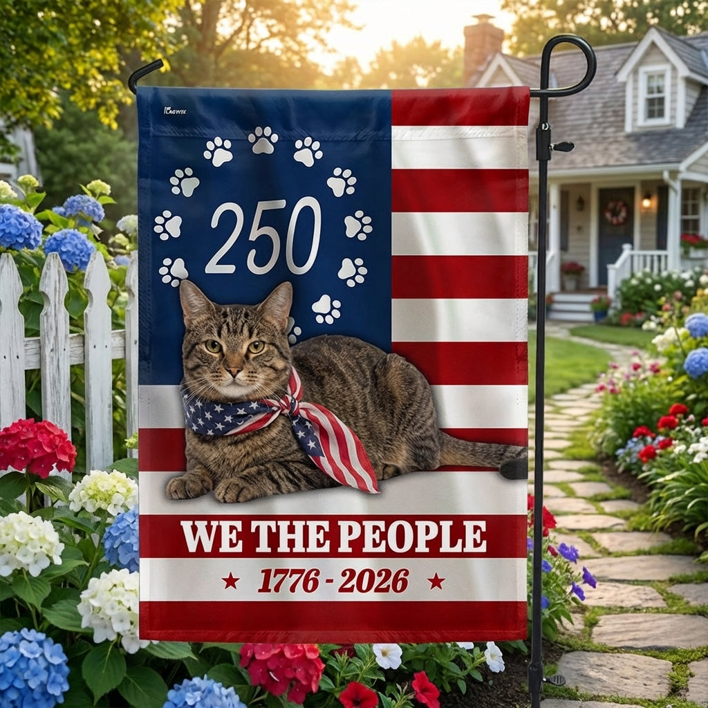 Patriotic Cat Garden Flag, 250 Years 1776 2026 Flag Decor for Cat Lover