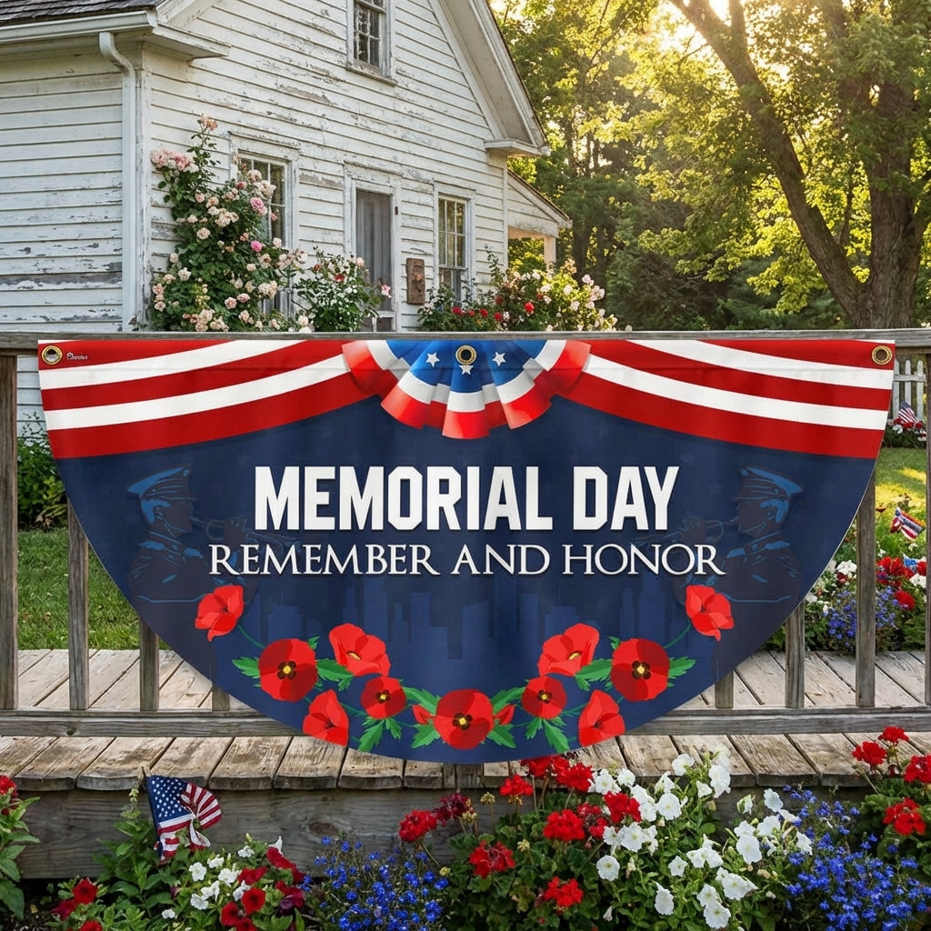 Memorial Day Flag Remember And Honor Non-Pleated Fan Flag