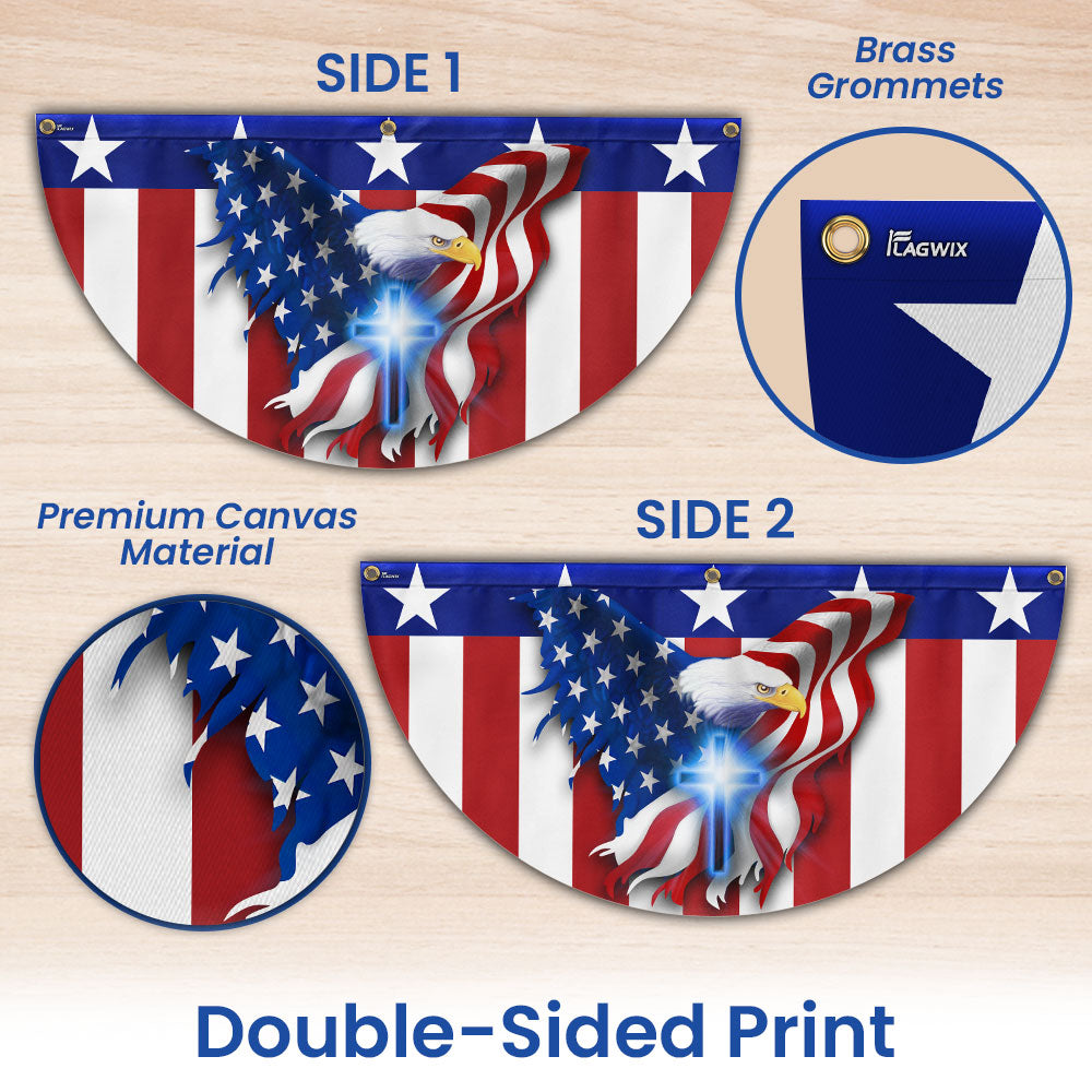 Eagle Christian Cross American Non-Pleated Fan Flag