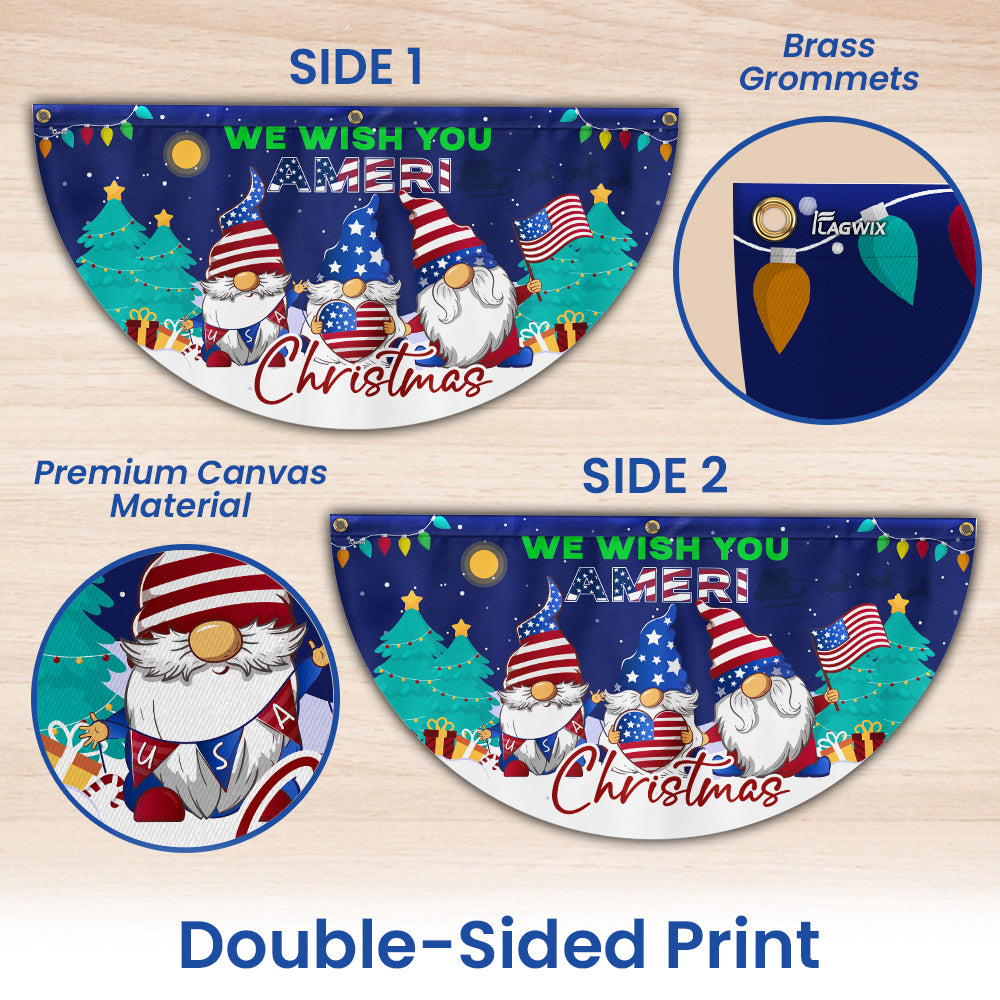 Gnome Christmas We Wish You Ameri Christmas Non-Pleated Fan Flag
