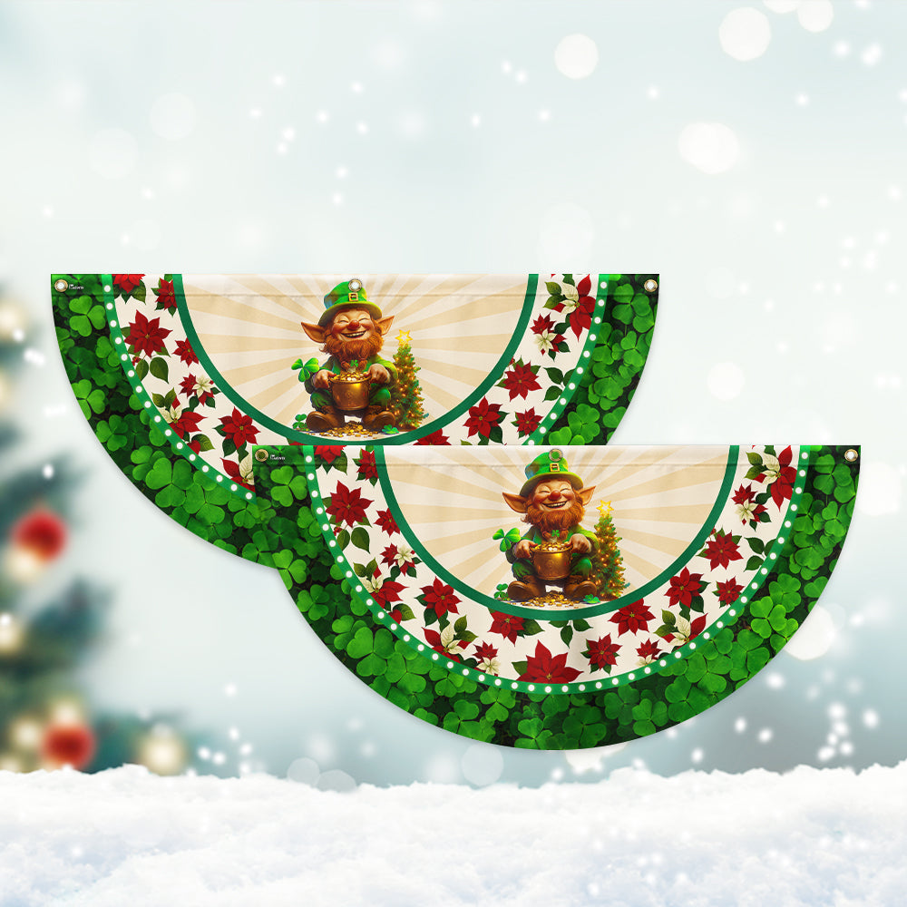 Irish Christmas Fan Flag - Leprechaun, Shamrock & Poinsettia Décor - 3-Day Shipping
