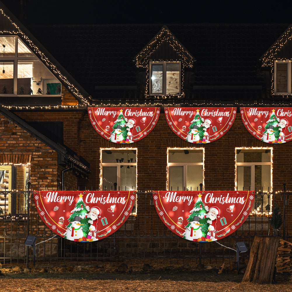 Merry Christmas Santa Claus and Snowman Solar Led Fan Flag