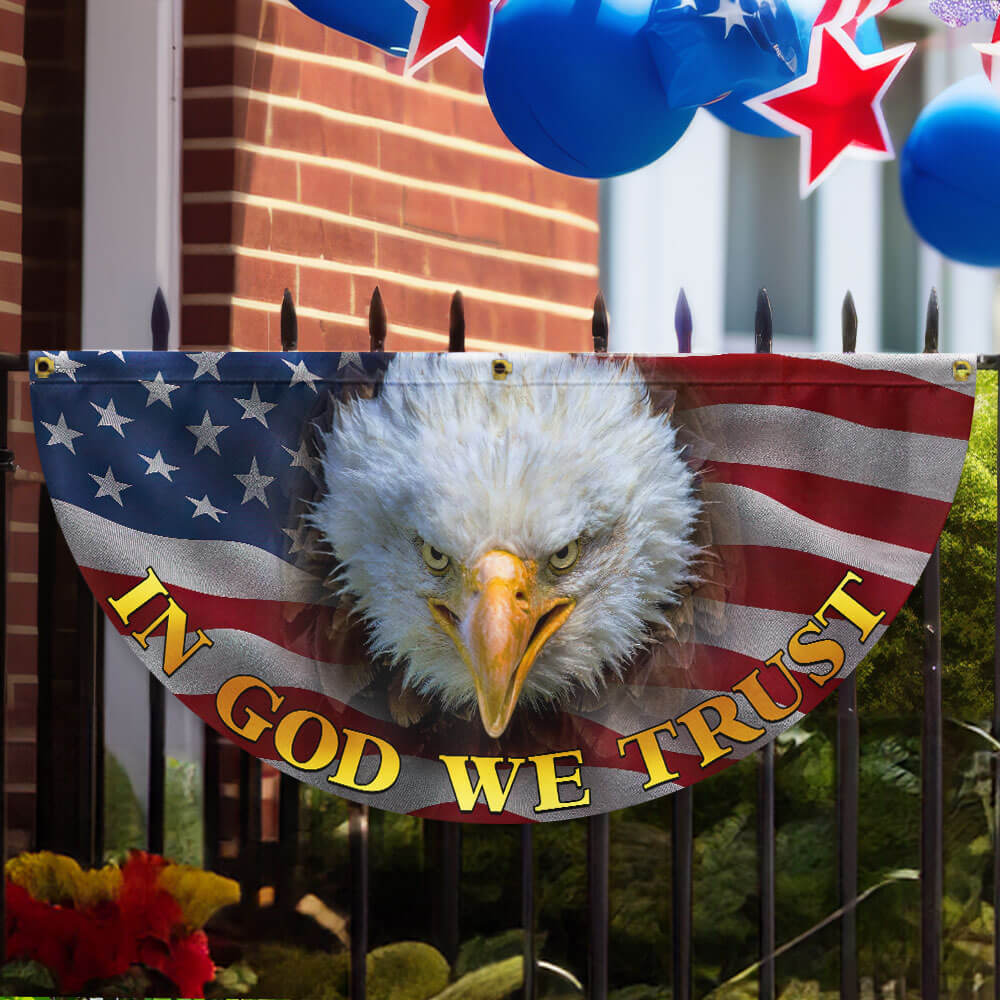 In God We Trust Bald Eagle American Non-Pleated Fan Flag