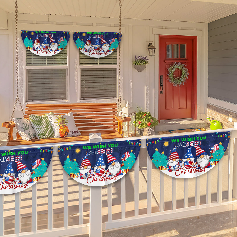 Gnome Christmas We Wish You Ameri Christmas Non-Pleated Fan Flag