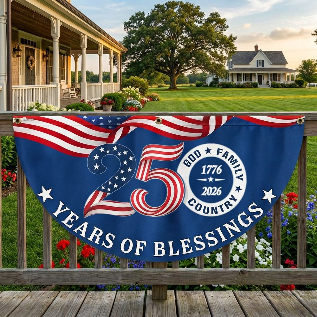 Patriotic American Flag God Family Country, 250 Years of Blessings Fan Flag Decor