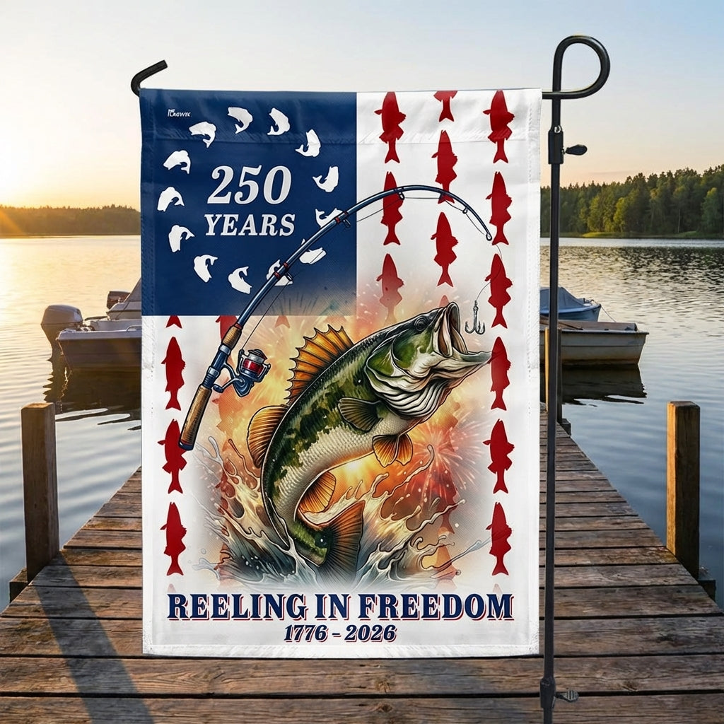 Bass Fish American Flag, 250 Years Reeling in Freedom US Flag