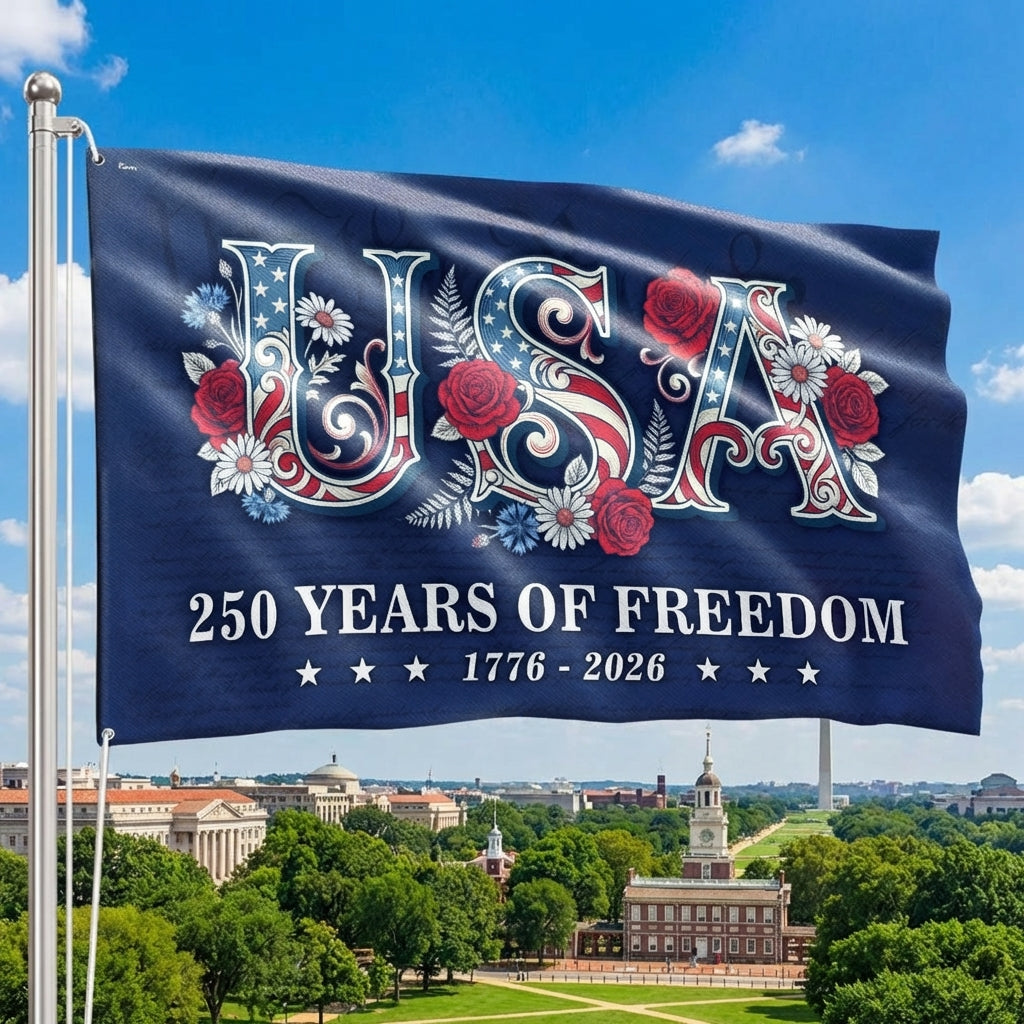 USA American Flag, 250 Years of Freedom We The People Grommet Flag