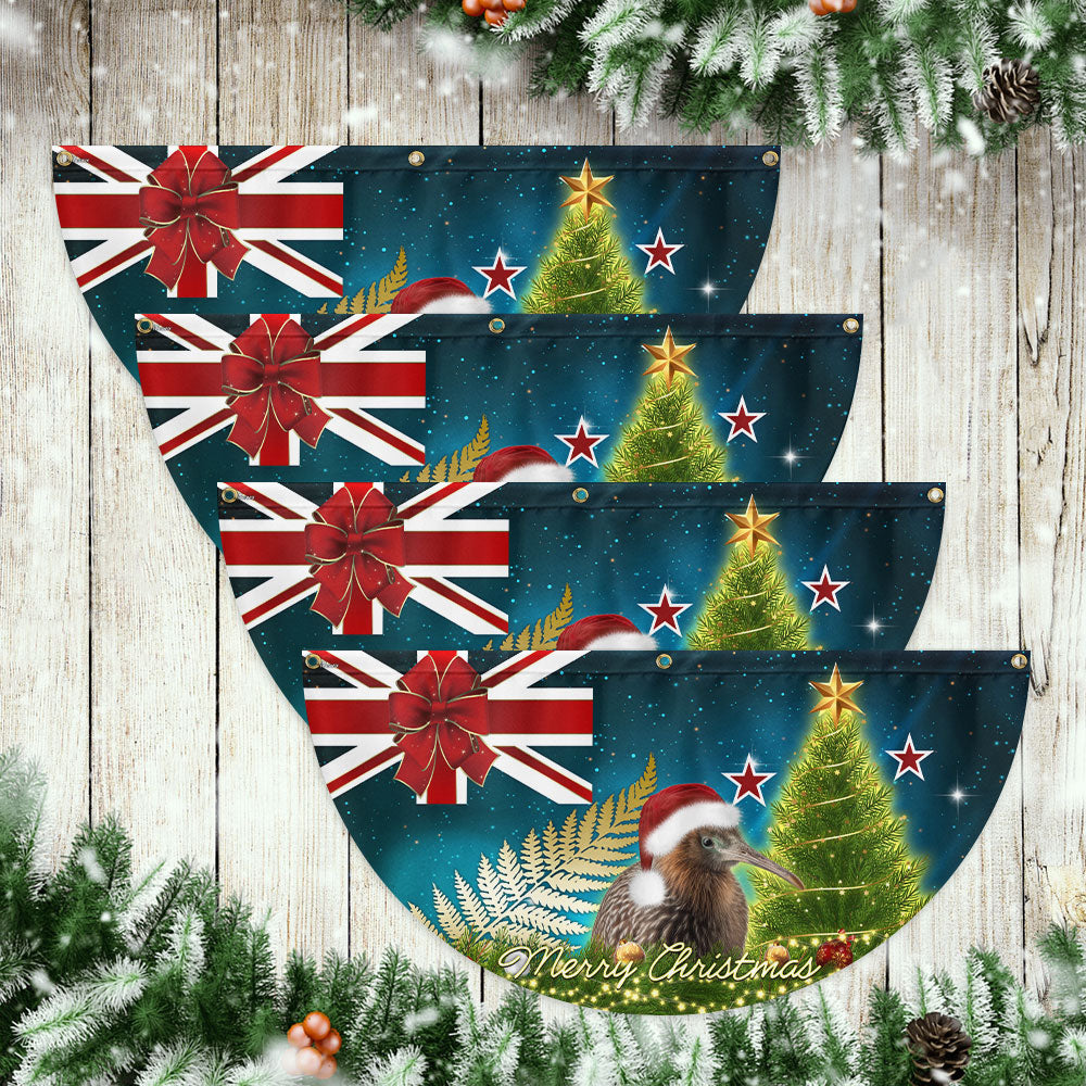 New Zealand Christmas Kiwi Bird and Fern Non-Pleated Fan Flag