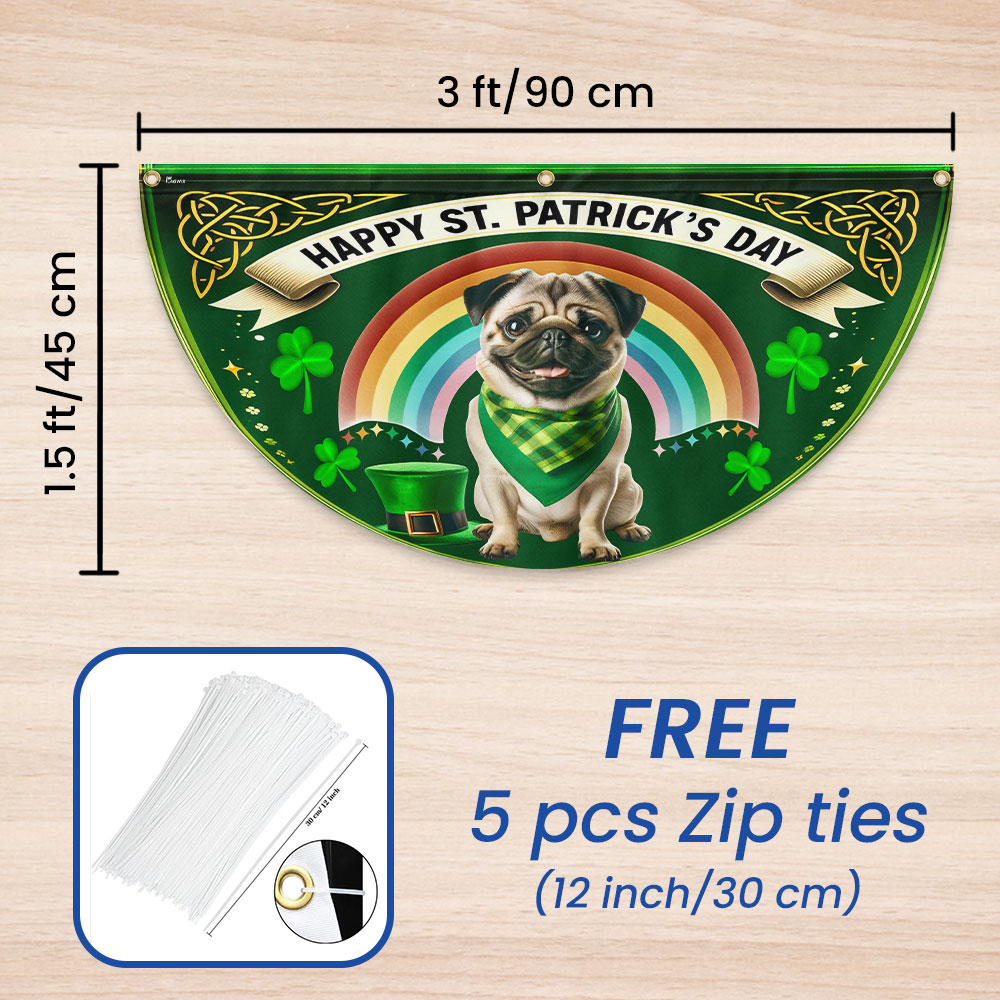 Pug Dog Happy St Patrick's Day Non-Pleated Fan Flag
