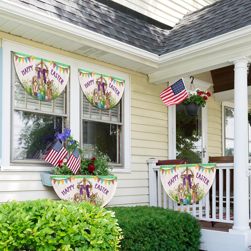 Happy Easter, Christian Cross, Bunny Easter Eggs Non-Pleated Fan Flag TPT1640FLv1