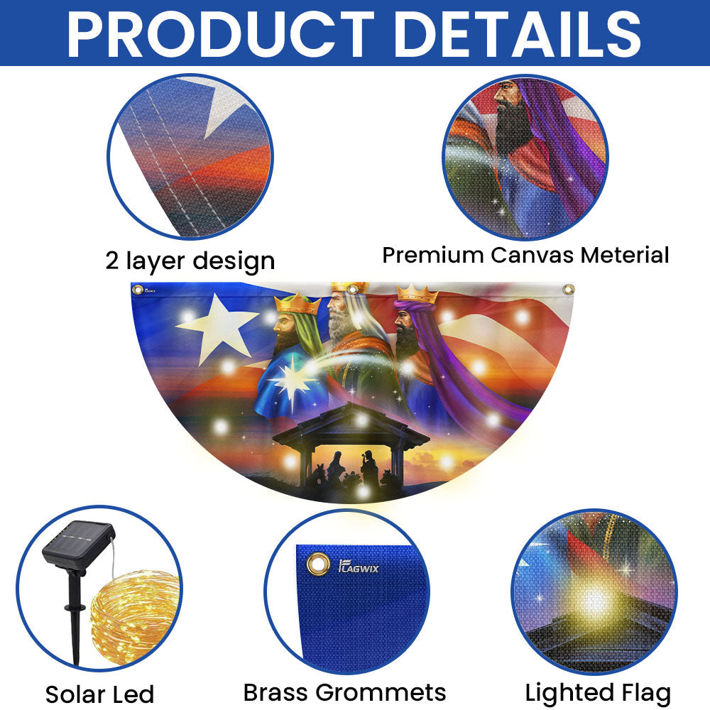 Puerto Rico Three Kings, Three Wise Men, Jesus Family Christmas Solar Led Fan Flag
