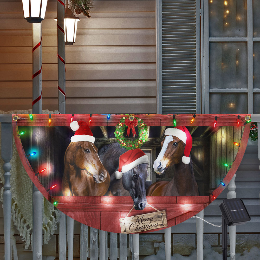 Merry Christmas Horses Farm Solar Led Fan Flag