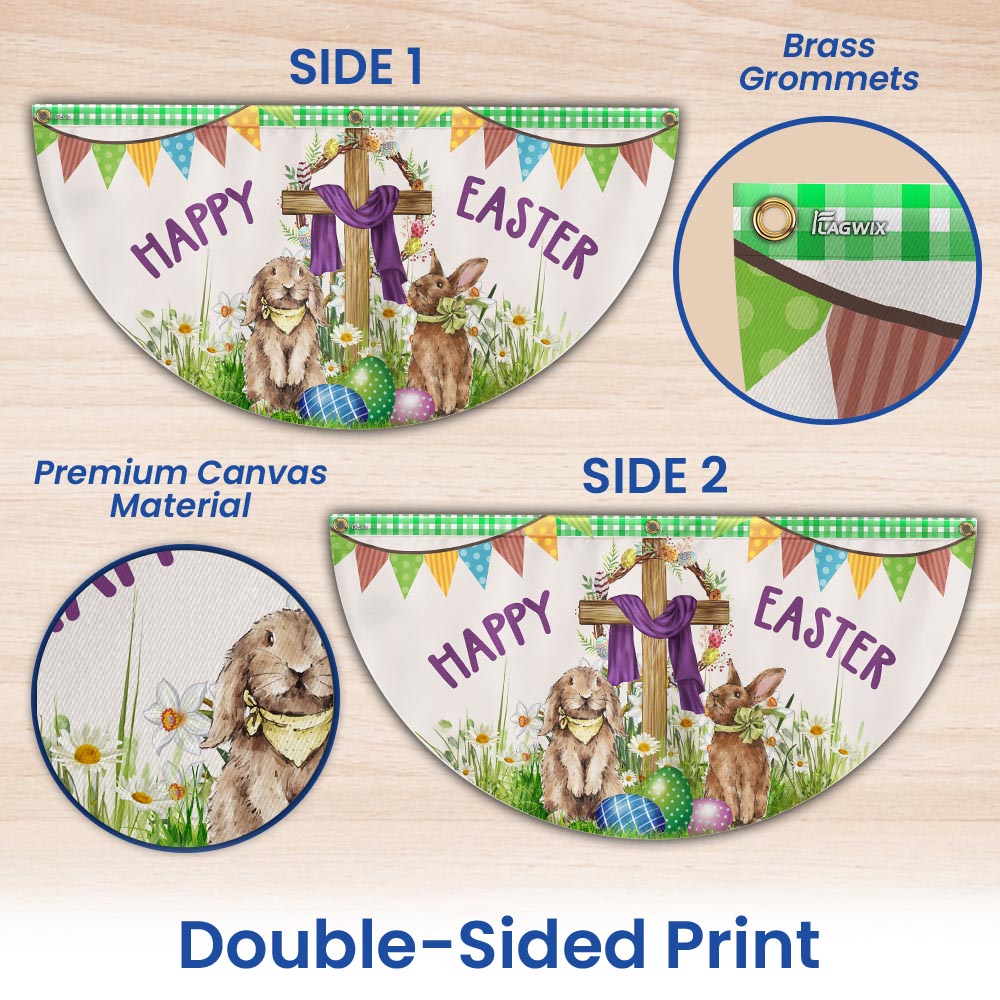 Happy Easter, Christian Cross, Bunny Easter Eggs Non-Pleated Fan Flag TPT1640FLv1
