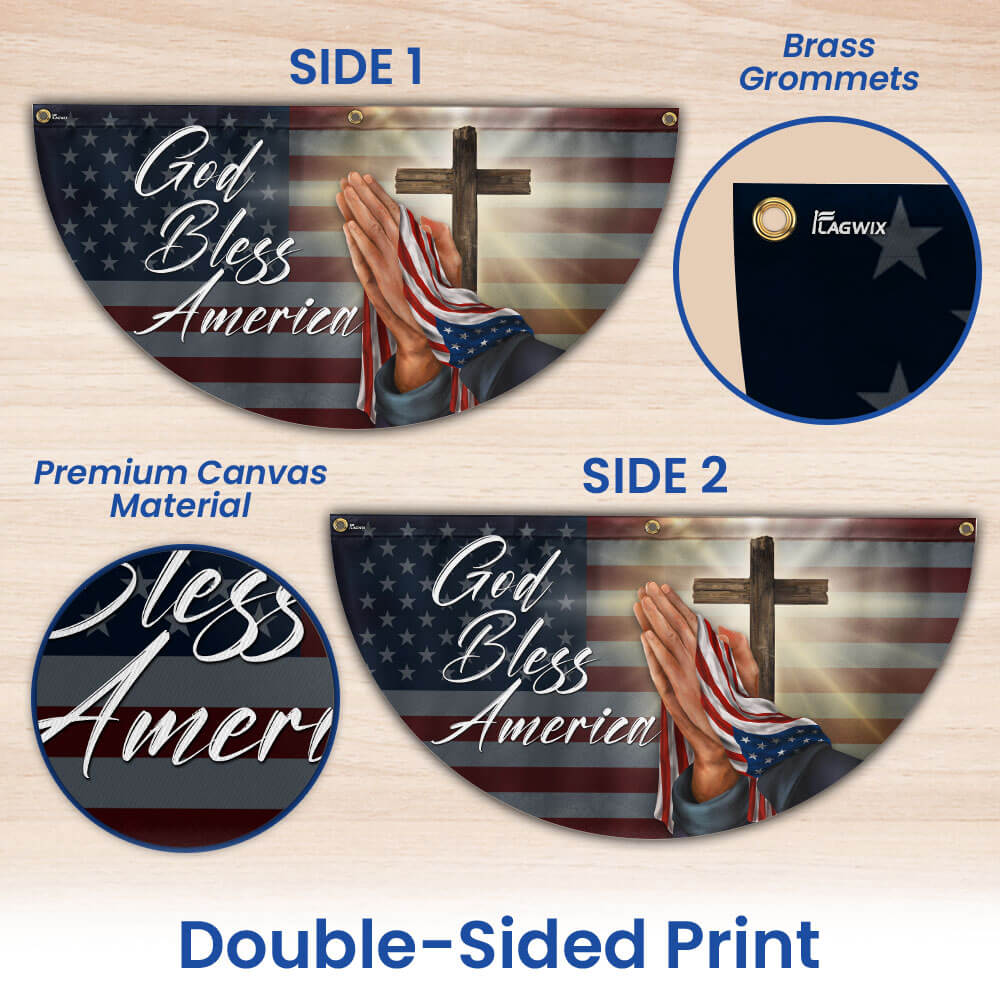 Christian Cross God Bless America Non-Pleated Fan Flag