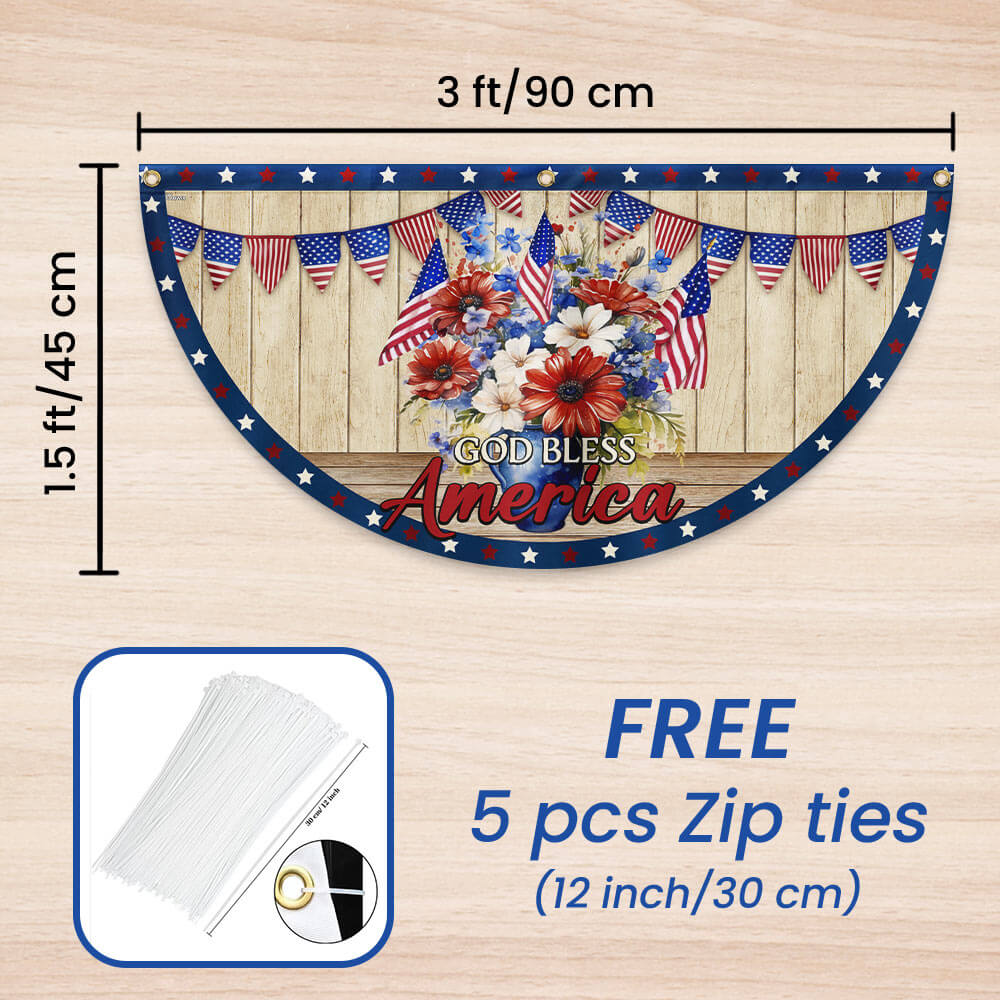 Flagwix American Flag - Patriotic Flowers Vase 4th of july God Bless America Non-Pleated Fan Flag