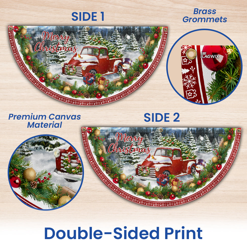 Merry Christmas Red Pickup Truck Non-Pleated Fan Flag
