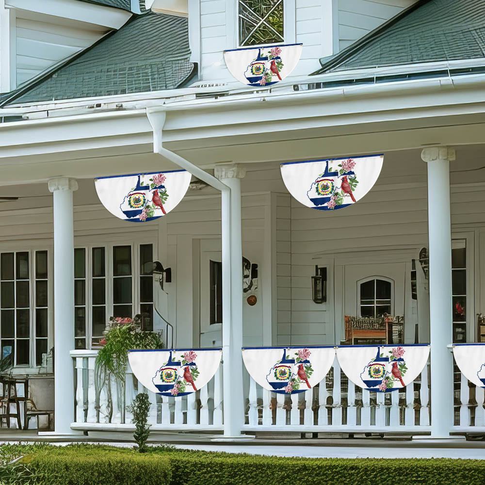 Cardinal and Rhododendron Flower, West Virginia Non-Pleated Fan Flag