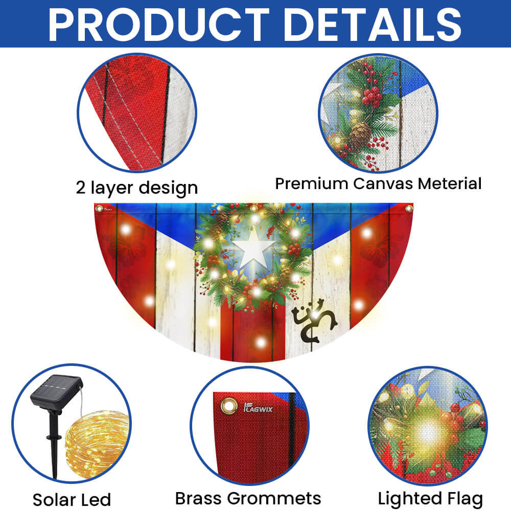 Puerto Rico Boricua with Christmas Wreath Puerto Rican Solar Led Fan Flag