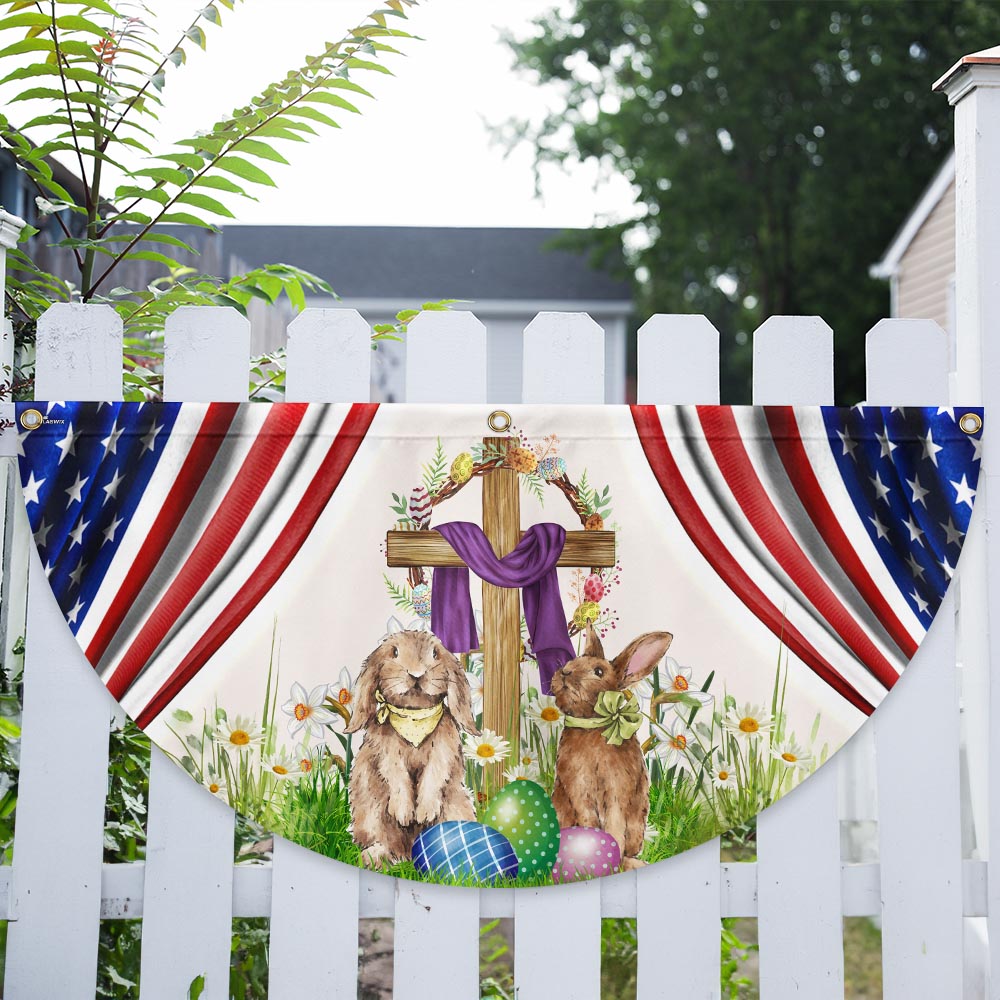 Happy Easter, Christian Cross, Bunny Easter Non-Pleated Fan Flag