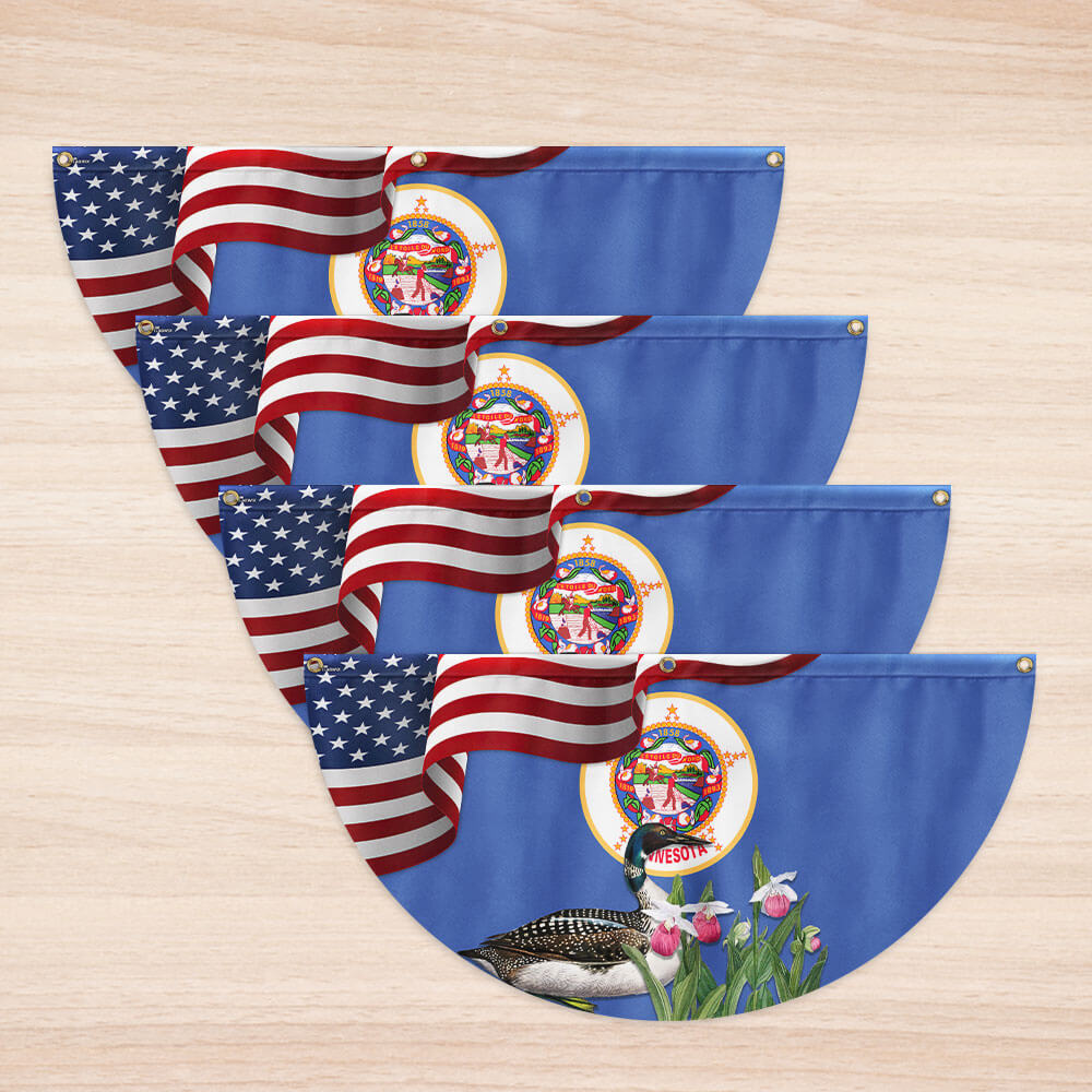 Minnesota State Lady's Slipper Flower and Loon Non-Pleated Fan Flag