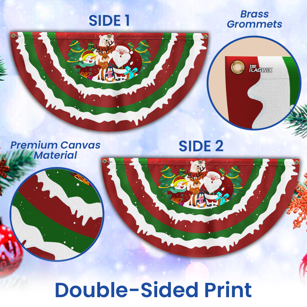 Merry Christmas Santa Snowman Reindeer Non-Pleated Fan Flag