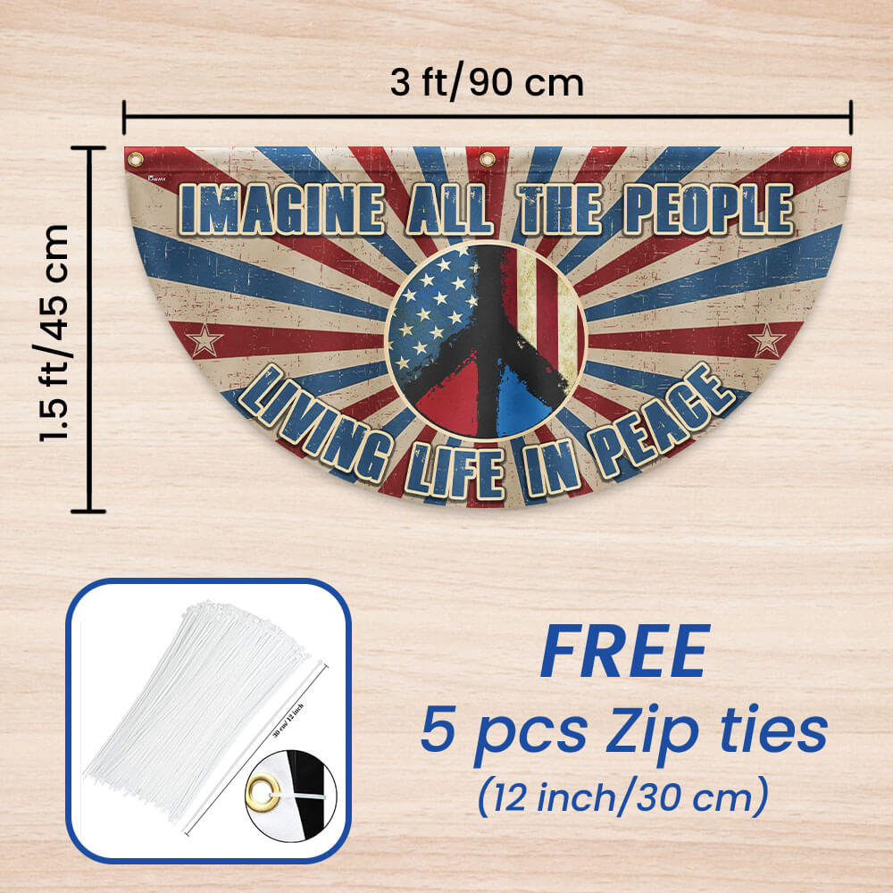 Imagine All The People Living Life In Peace, Hippie Non-Pleated Fan Flag