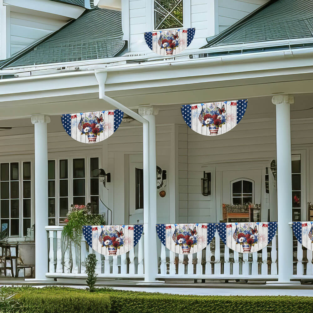 Flagwix American Flag - Patriotic Flowers Vase Happy Independence Day 4th of july Non-Pleated Fan Flag