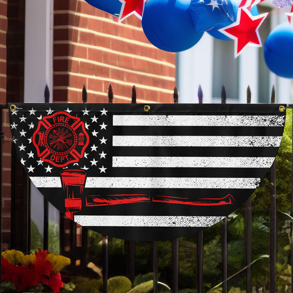 Firefighter Thin Red Line Fireman Non-Pleated Fan Flag